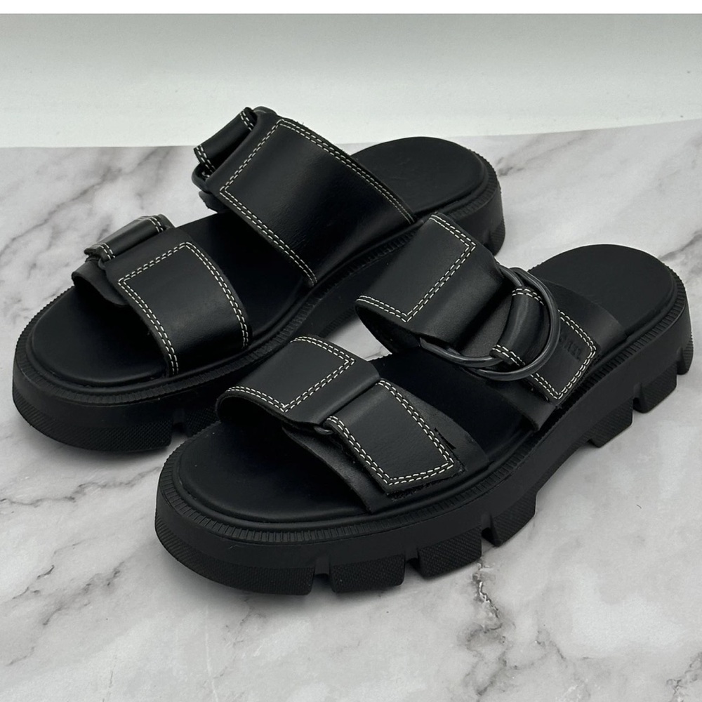 Sorel Sandals Womens Size 6 Black Leather Slides Adjustable Strap NL5223-010 - Picture 4 of 12